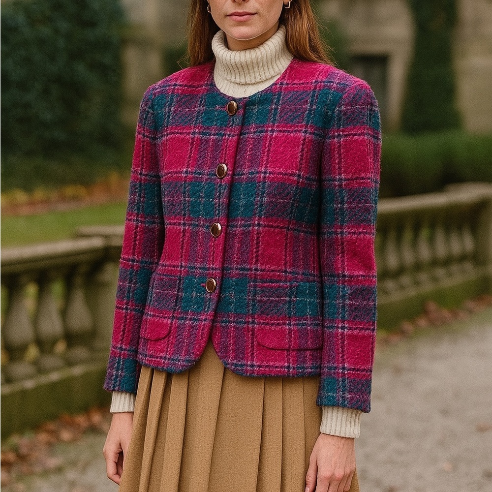 Vintage Pendleton Wool Plaid Jeweled Button Blazer